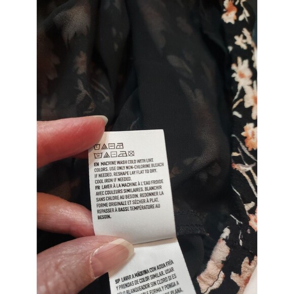 American Eagle Babydoll Dress Mini Short Tie Back Puff‎ Sleeve Black Floral S - Picture 8 of 9